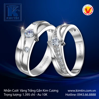 Nhẫn cưới Vàng Trắng 10K