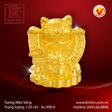 Tượng Mèo Thần tài Vangf 24K