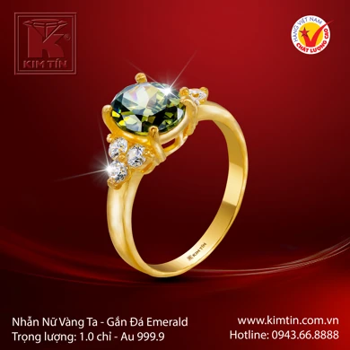 Nhẫn Nữ Vàng 24K Gắn Đá Emerald