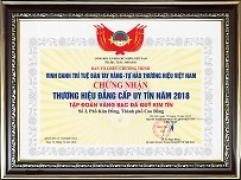 Kim Tín nhận  cup vàng “Thương hiệu đẳng cấp uy tín năm 2018”