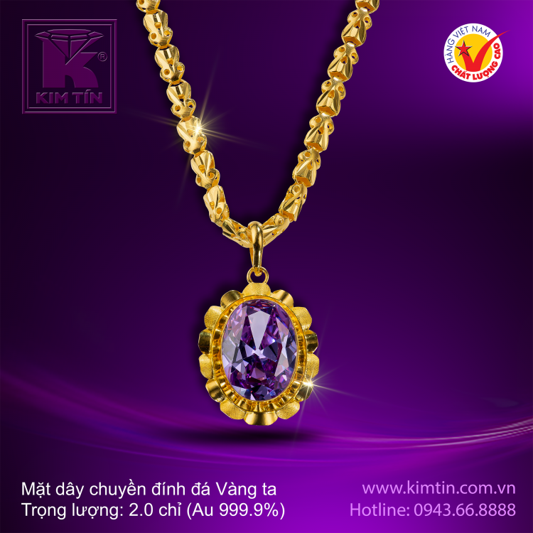 Mặt dây chuyền đính đá - Vàng 24K