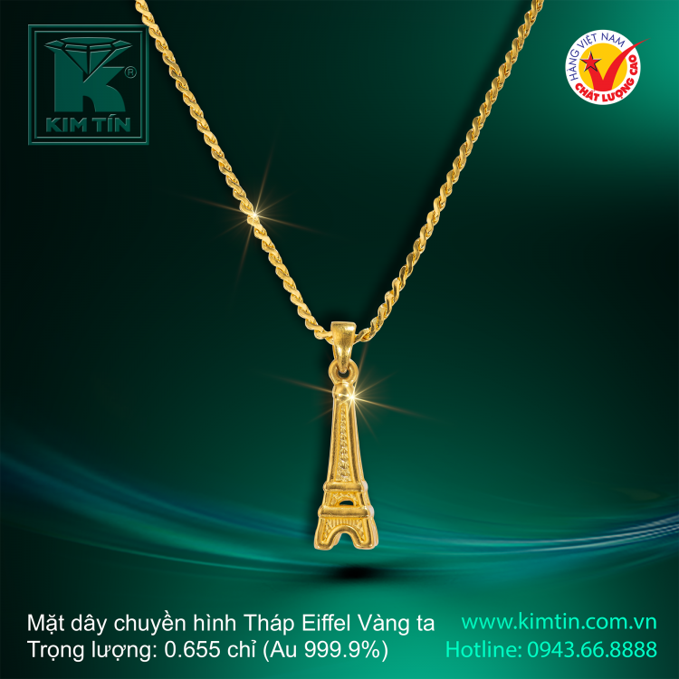 Mặt dây chuyền hình Tháp Eiffel - Vàng 24K