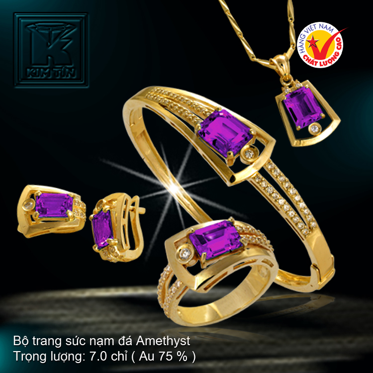 Bộ trang sức nạm đá Amethyst