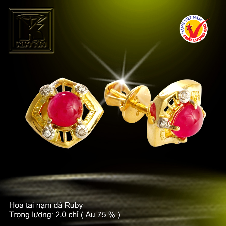 Hoa tai nạm đá Ruby