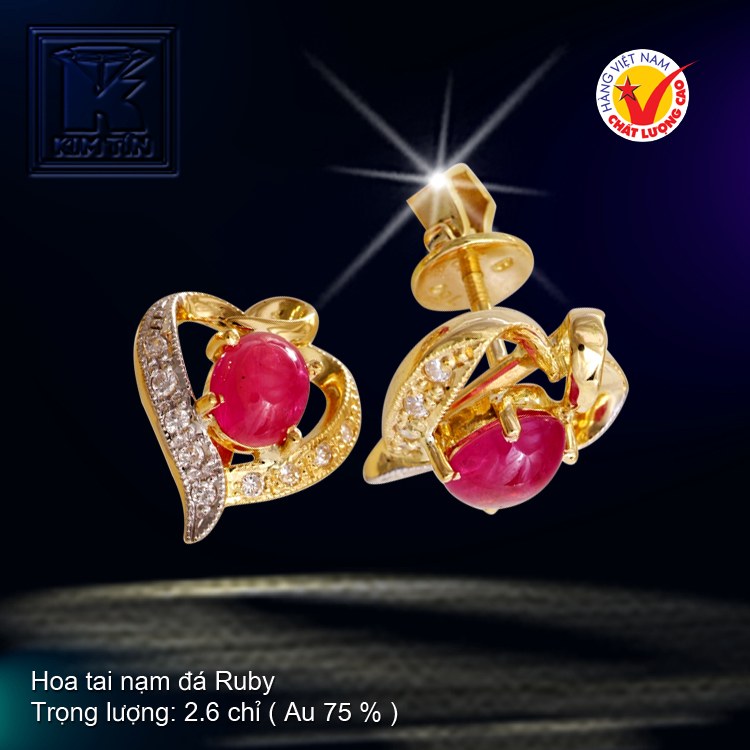 Hoa tai nạm đá Ruby