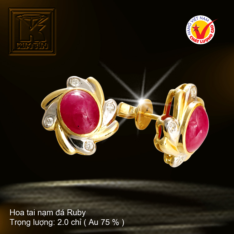 Hoa tai nạm đá Ruby