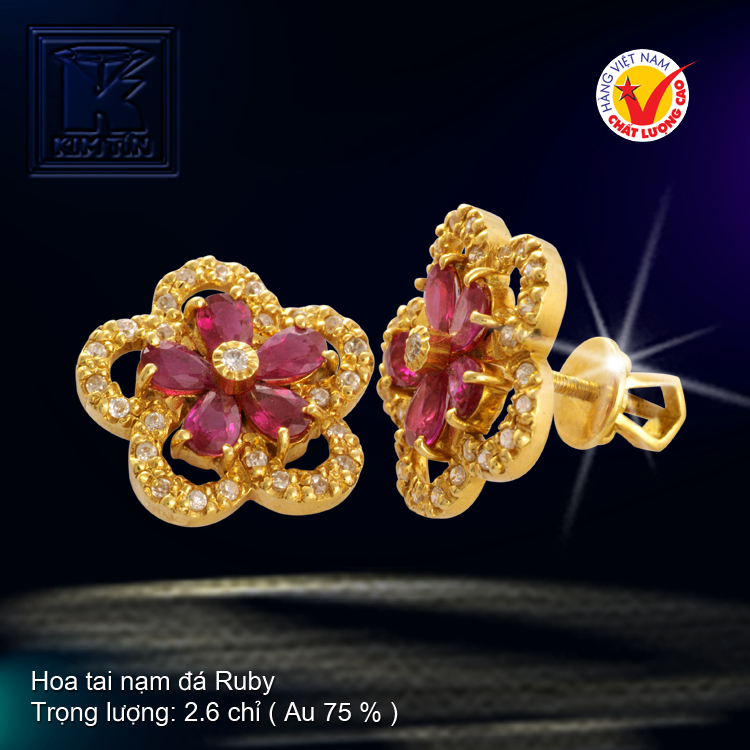 Hoa tai nạm đá Ruby