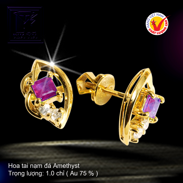 Hoa tai nạm đá Amethyst