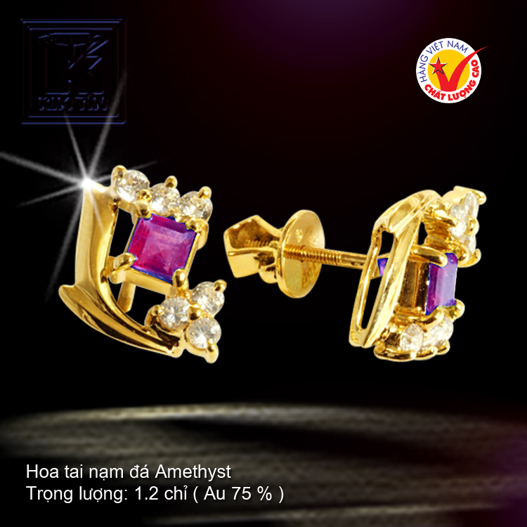 Hoa tai nạm đá Amethyst