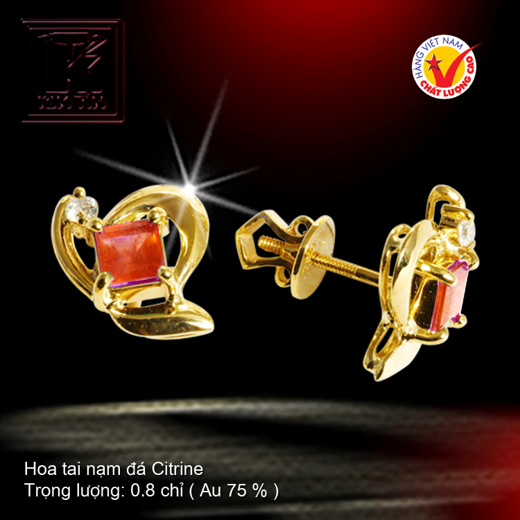 Hoa tai nạm đá Citrine