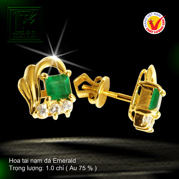 Hoa tai nạm đá Emerald