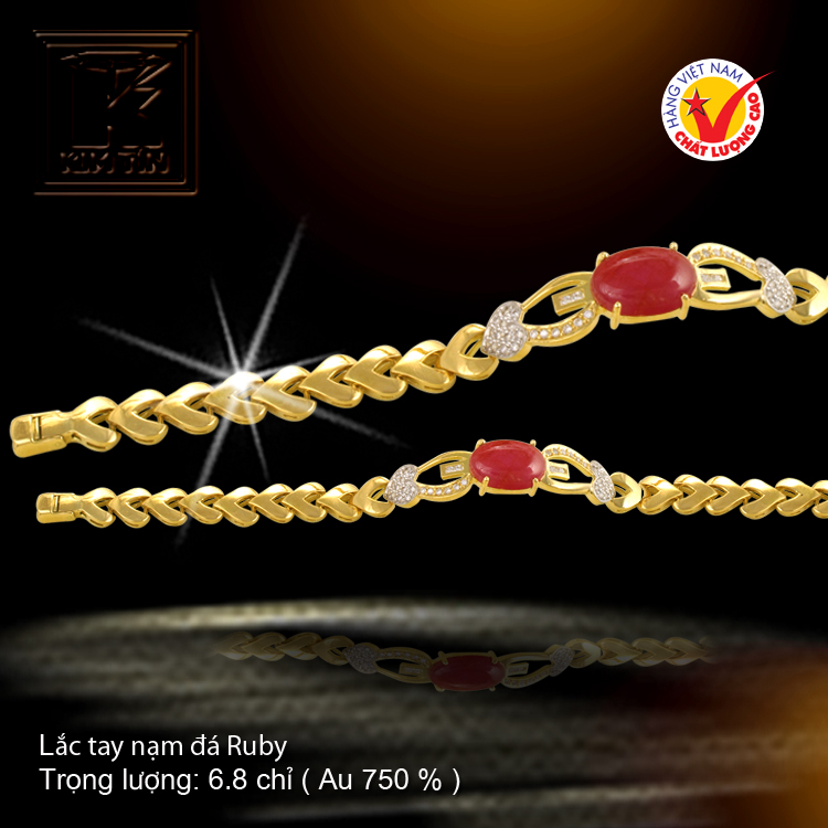 Lắc tay nạm đá Ruby vàng 18 K