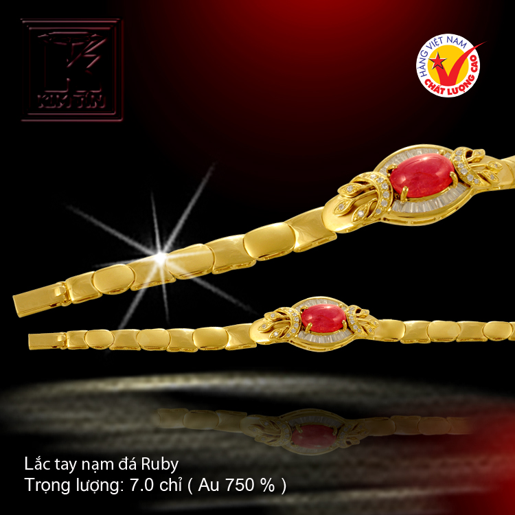 Lắc tay nạm đá Ruby vàng 18 K