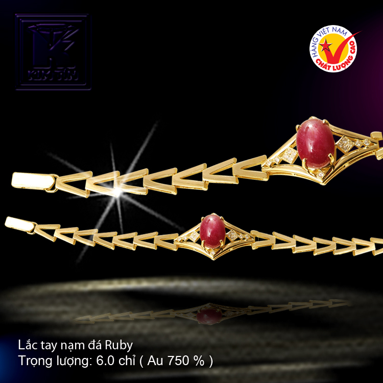 Lắc tay nạm đá Ruby vàng 18 K