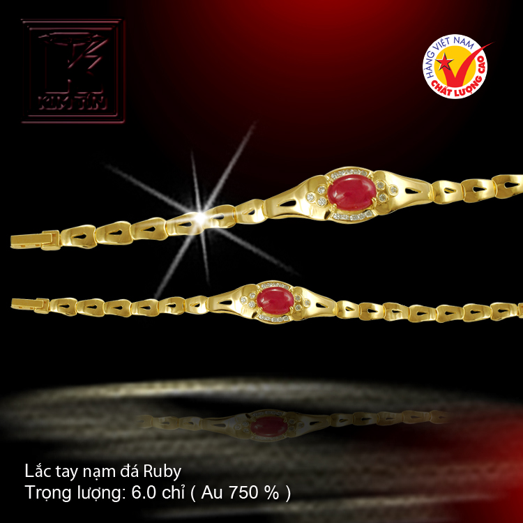 Lắc tay nạm đá Ruby vàng 18 K