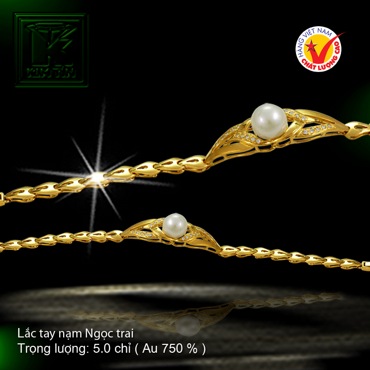 Lắc tay nạm Ngọc trai vàng 18 K