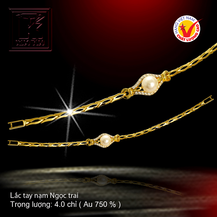 Lắc tay nạm Ngọc trai vàng 18 K