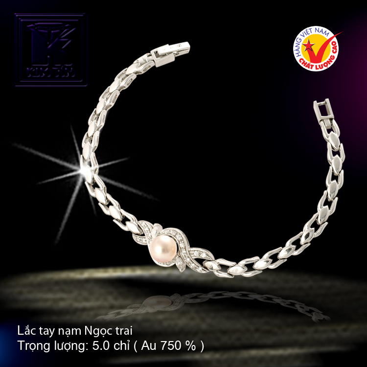 Lắc tay nạm Ngọc trai vàng 18 K