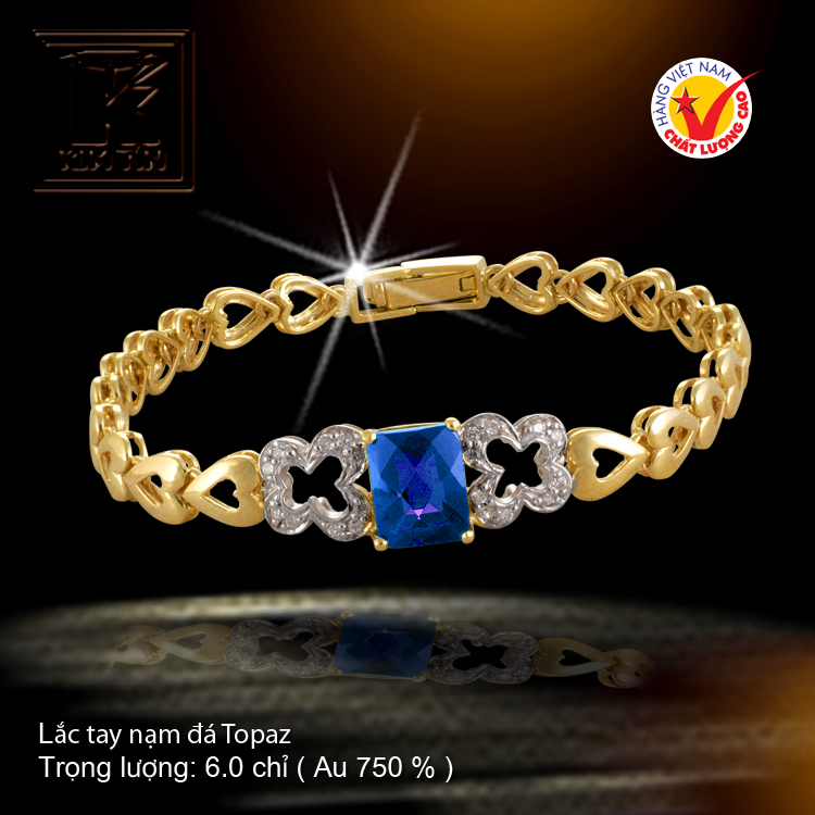 Lắc tay nạm đá Topaz vàng 18 K