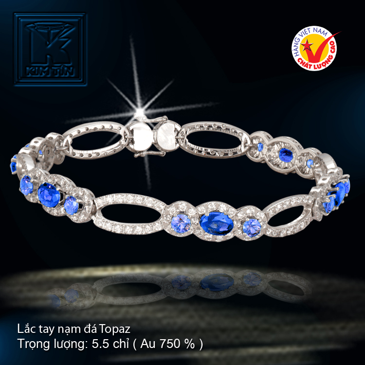 Lắc tay nạm đá Topaz vàng 18 K