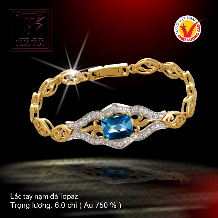 Lắc tay nạm đá Topaz vàng 18 K