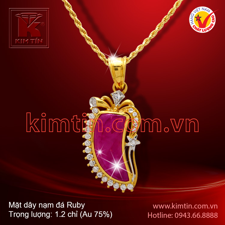 Mặt dây vàng 18k nạm đá Ruby