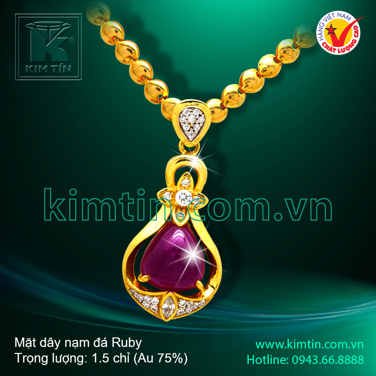 Mặt dây vàng 18k nạm đá Ruby