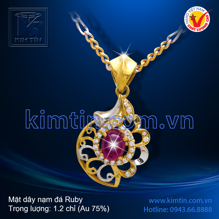 Mặt dây vàng 18k nạm đá Ruby