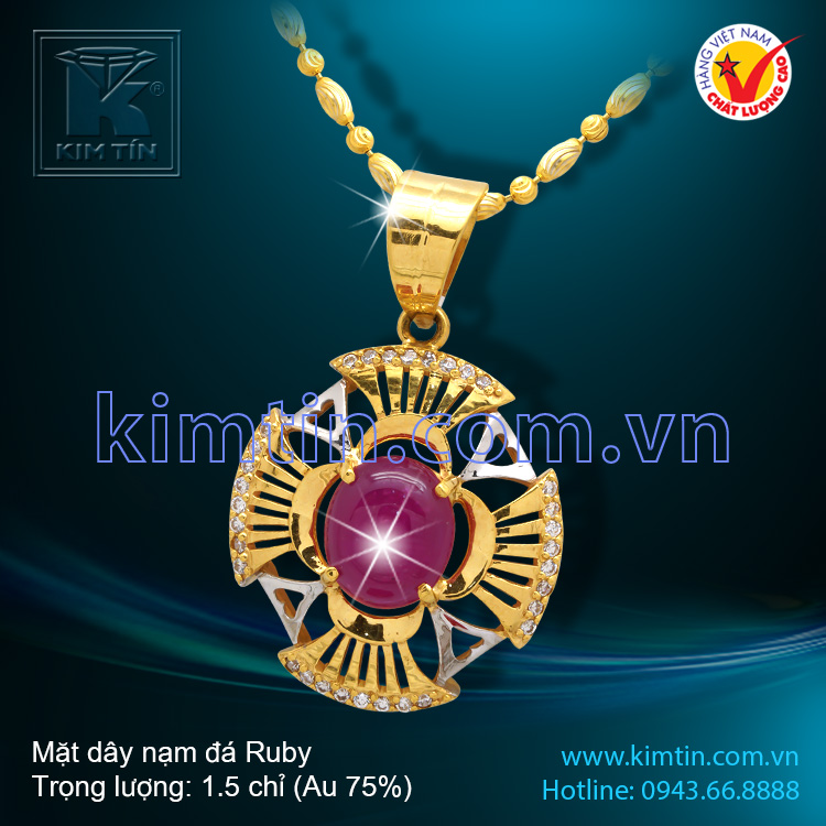 Mặt dây vàng 18k nạm đá Ruby