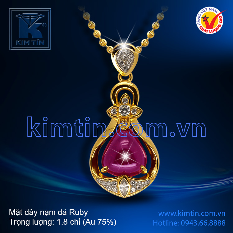 Mặt dây vàng 18k nạm đá Ruby