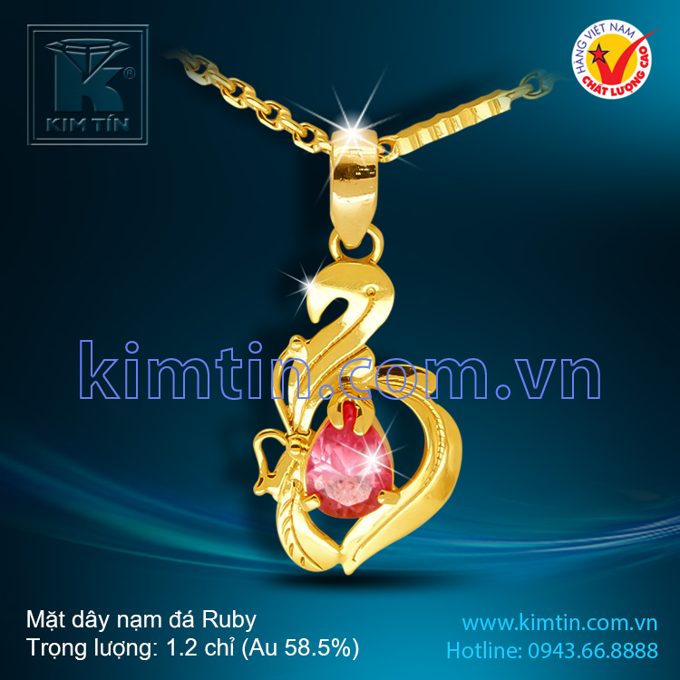 Mặt dây vàng 14k nạm đá Ruby