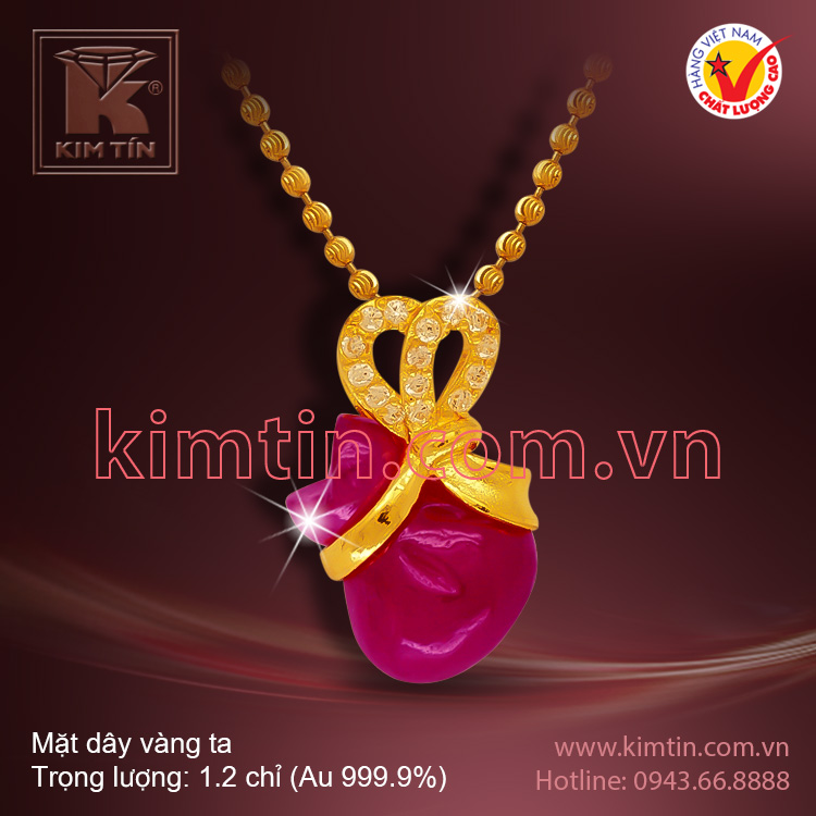 Mặt dây vàng 24k nạm đá Ruby