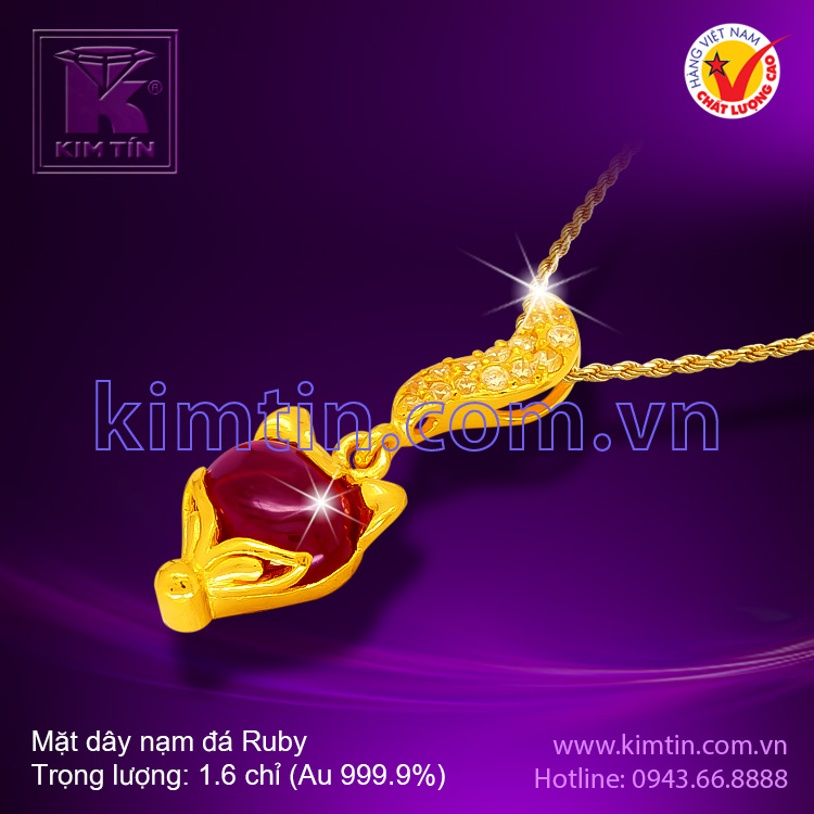 Mặt dây vàng 24k nạm đá Ruby