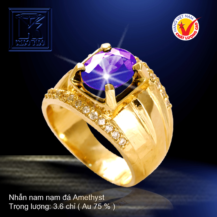 Nhẫn nam nạm đá Amethyst