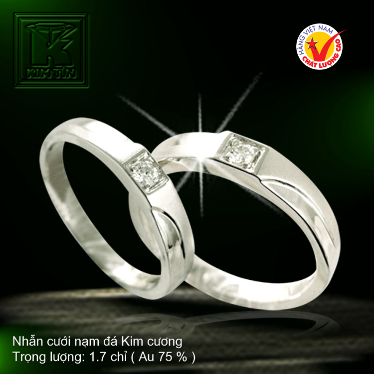 Nhẫn cưới vàng trắng 18K