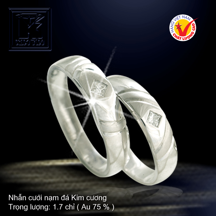 Nhẫn cưới vàng trắng 18K