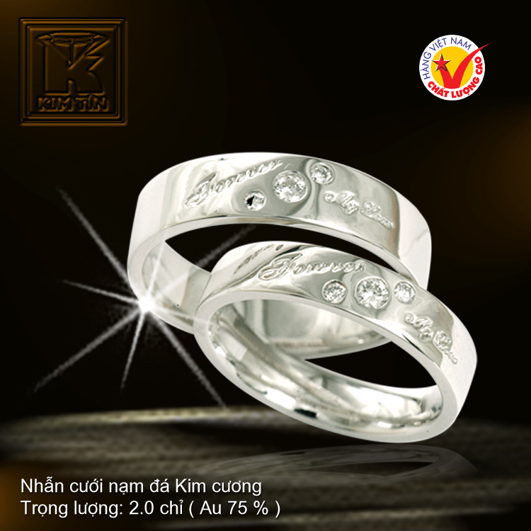 Nhẫn cưới vàng trắng 18K