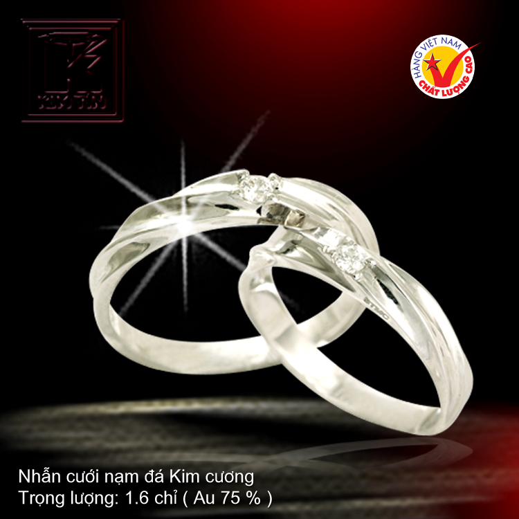 Nhẫn cưới vàng trắng 18K