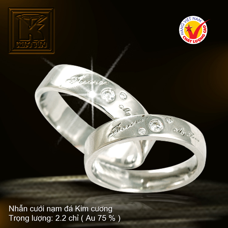 Nhẫn cưới vàng trắng 18K