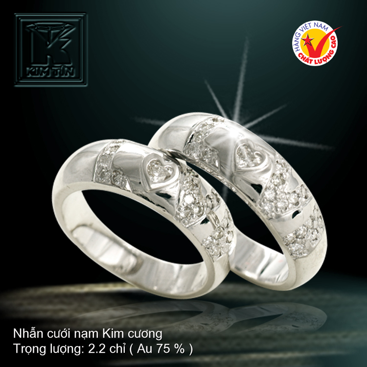 Nhẫn cưới vàng trắng 18K