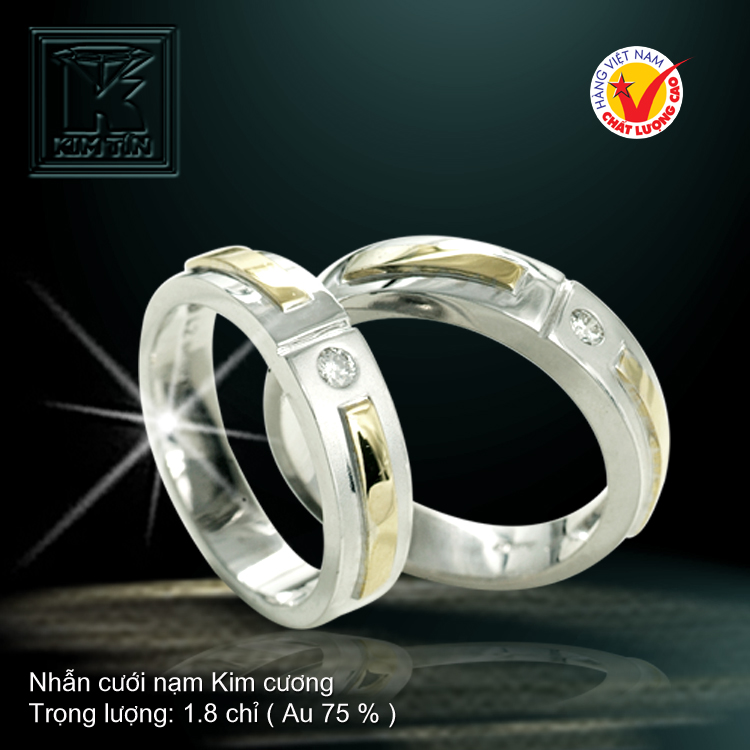 Nhẫn cưới vàng trắng 18K