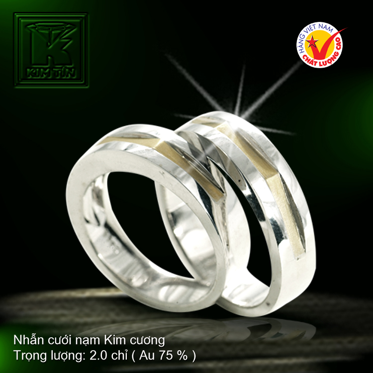 Nhẫn cưới vàng trắng 18K