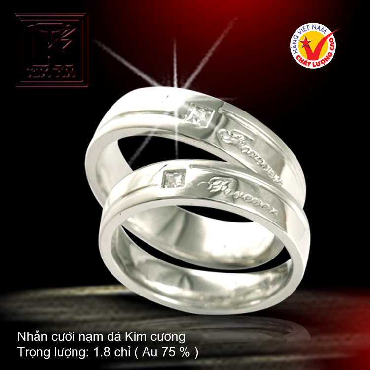 Nhẫn cưới vàng trắng 18K