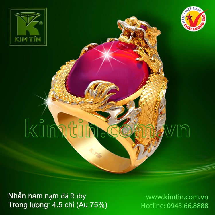 Nhẫn nam nạm đá Ruby