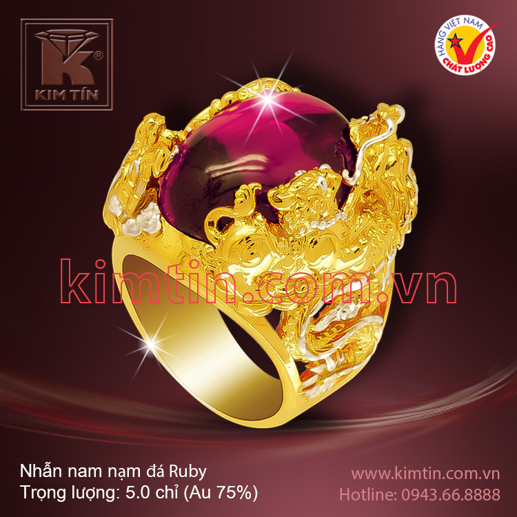 Nhẫn nam nạm đá Ruby