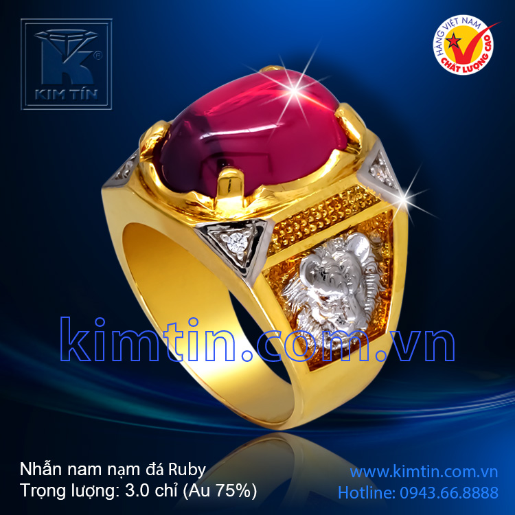 Nhẫn nam nạm đá Ruby