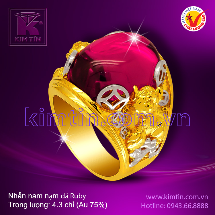 Nhẫn nam nạm đá Ruby