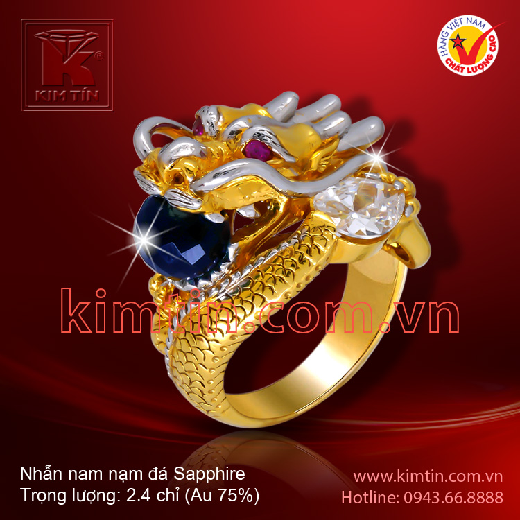 Nhẫn nam 18k nạm đá Sapphire