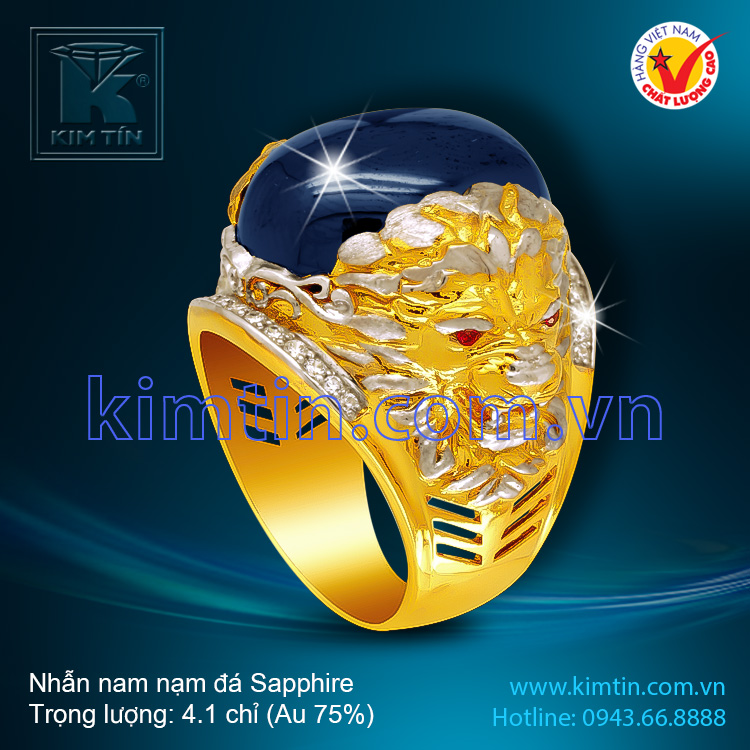 Nhẫn nam 18k nạm đá Sapphire