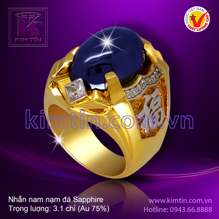 Nhẫn nam 18k nạm đá Sapphire